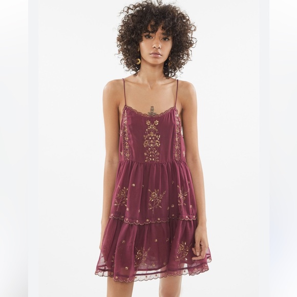 Urban Outfitters Dresses & Skirts - Urban Outfitters Burgundy and Gold Sequin Embellished Hanna Mini Dress Sz Small